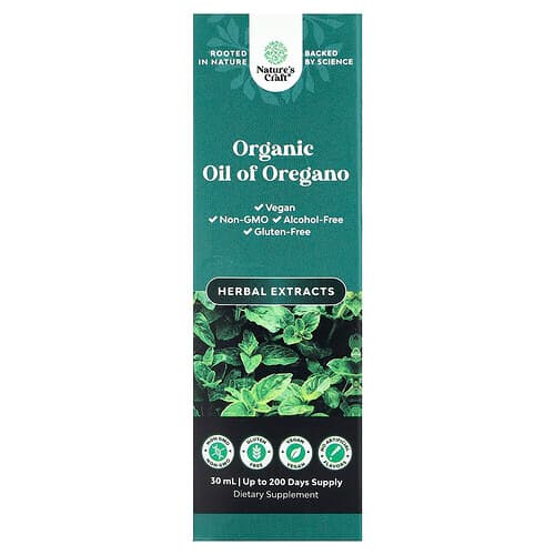 Nature's Craft, Ulei organic de oregano, fără alcool, 30 ml