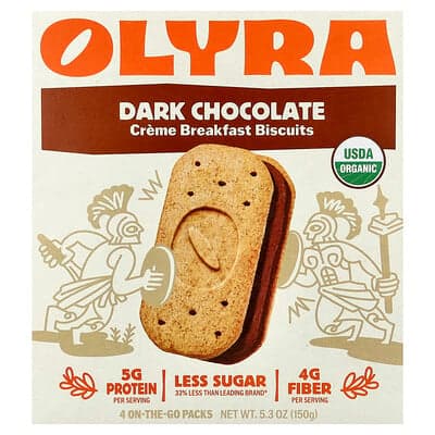 Olyra, Biscuiți organici pentru mic dejun, sandviș cu ciocolată neagră, 4 pachete, 1,32 oz (37,5 g) fiecare
