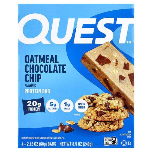 Quest Nutrition, Protein Bar, Oatmeal Chocolate Chip, 4 Bars, 2.12 oz (60 g) Each