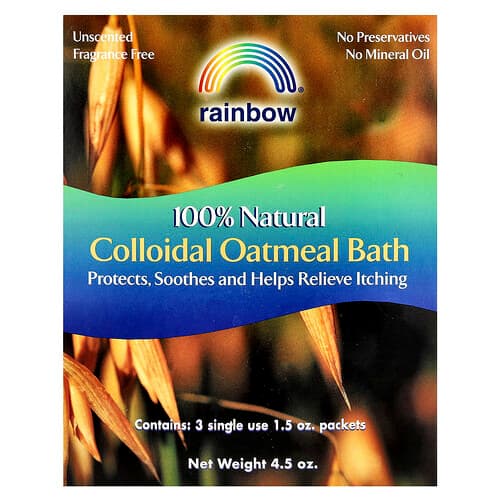Rainbow Research, Baie cu fulgi de ovăz coloidal 100% natural, fără parfum, 3 pachete, 1,5 oz fiecare