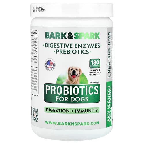 Bark&Spark, Probiotice pentru câini, pui, 180 de mestecat moi, 15,2 oz (432 g)