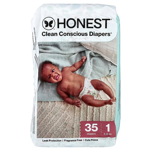 The Honest Company, Clean Conscious Diapers™, Mărimea 1, 2,5-5 kg, Turtle Time, 35 de scute