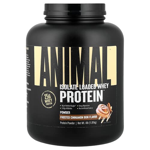 Animal, Pudră de proteină din zer cu izolare, chiflă de scorțișoară mată, 4 lb (1,81 kg)