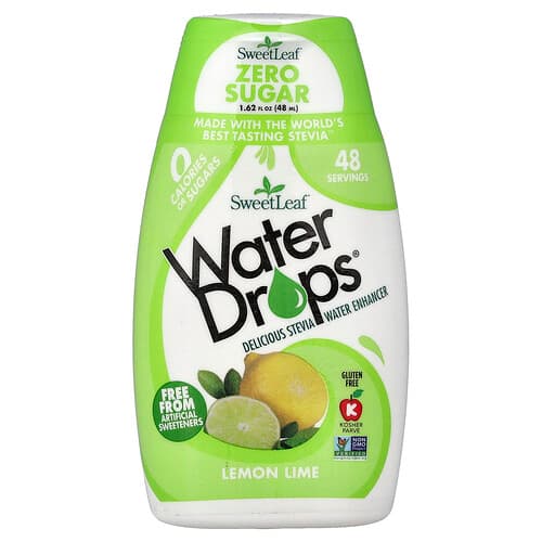 SweetLeaf Stevia, Water Drops®, intensificator al apei delicioase cu ștevie, lămâie și limetă, 48 ml (1,62 fl oz)