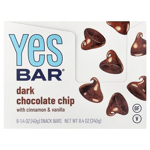 Yes Bar, Baton de snack, fulgi de ciocolată neagră cu scorțișoară și vanilie, 6 batoane, 40 g (1,4 oz)