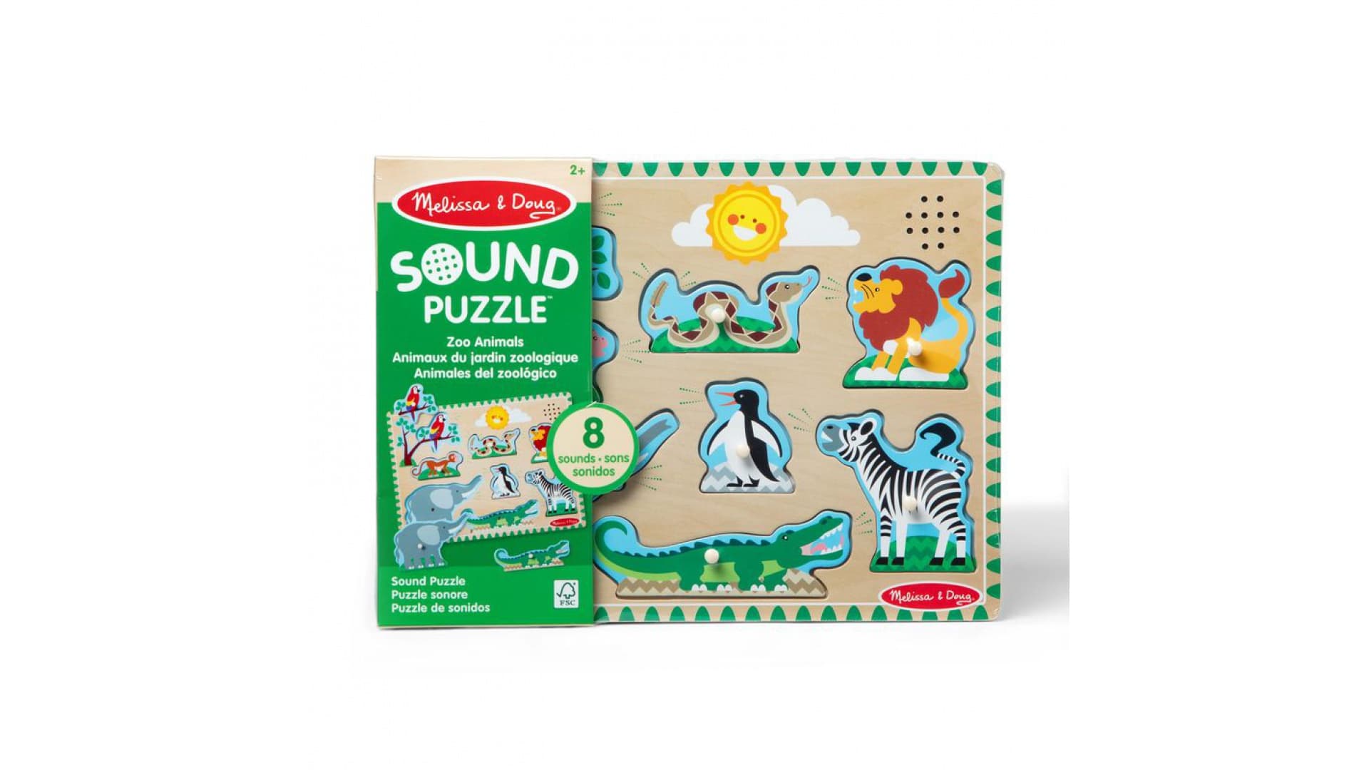 Puzzle din lemn Melissa & Doug cu efecte sonore, animale de la zoo
