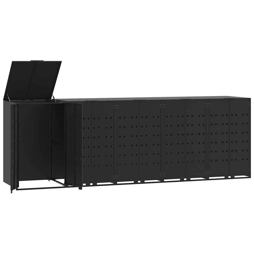vidaXL Depozitare coș gunoi cu roți 5 coșuri negru 345x79x117 cm oțel