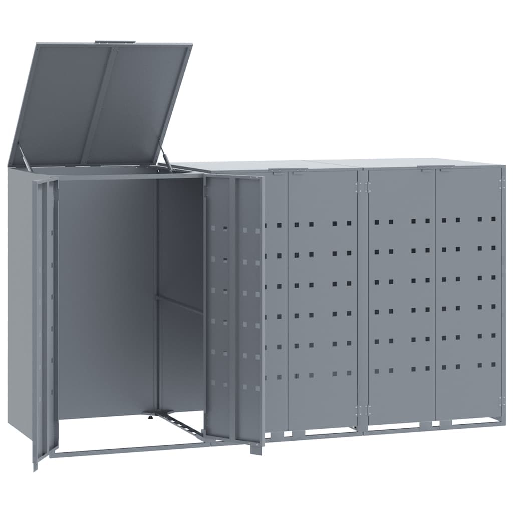 vidaXL Depozitare coș gunoi cu roți 3 coșuri gri 207x79x117 cm oțel