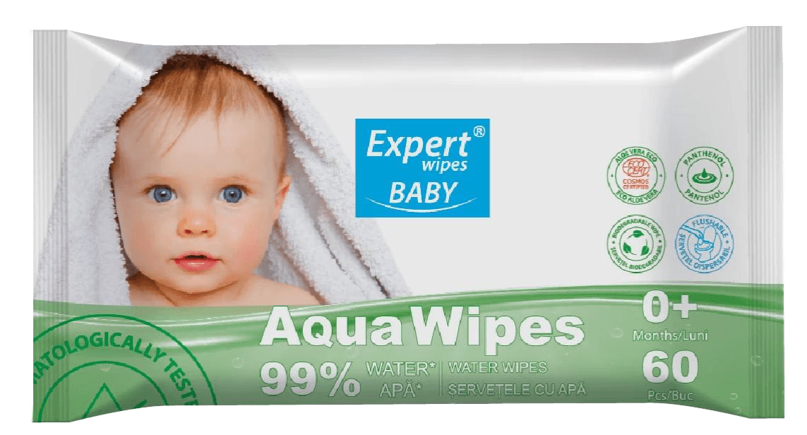 Servetele Bebelusi cu Extract de Aloe Vera Expert Wipes 60 Buc.