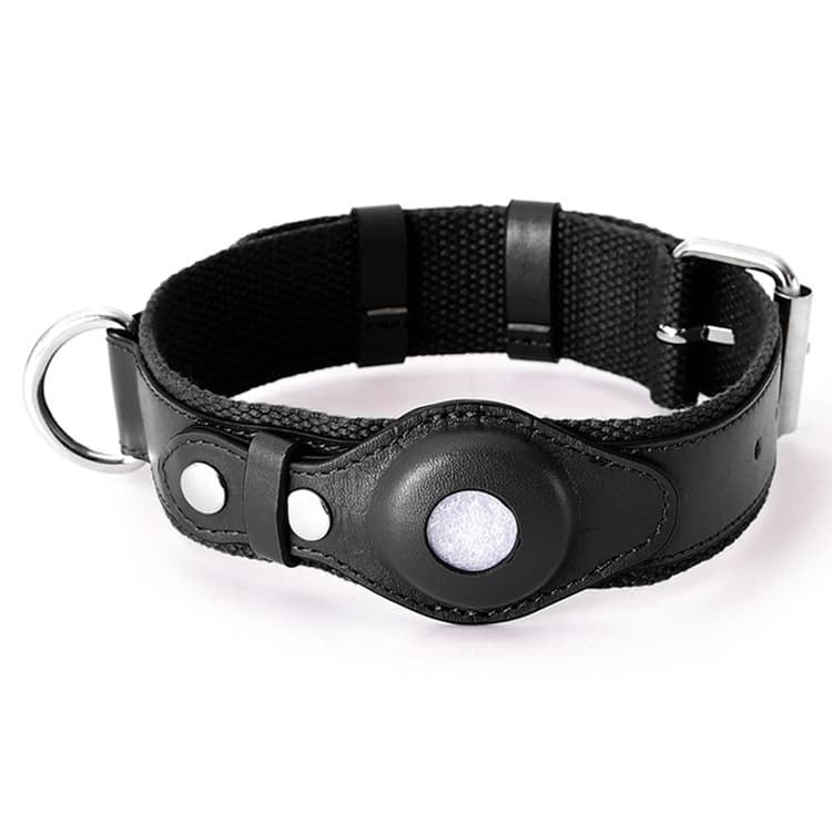 PROTEMIO PET GUARD Zgardă de piele cu suport pentru Apple AirTag DIMENSIUNE: M - negru
