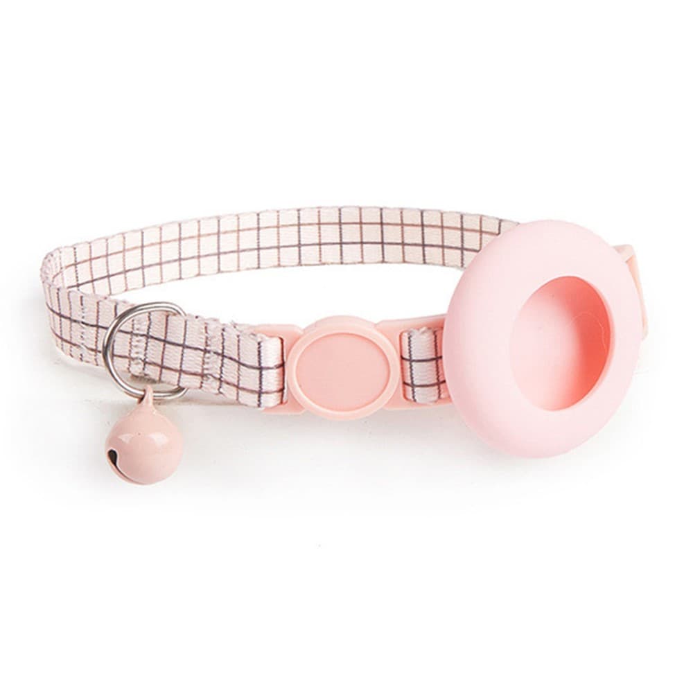 PROTEMIO JINGLY PAW Zgardă cu clopoțel și carcasă pentru Apple AirTag PINK GRID