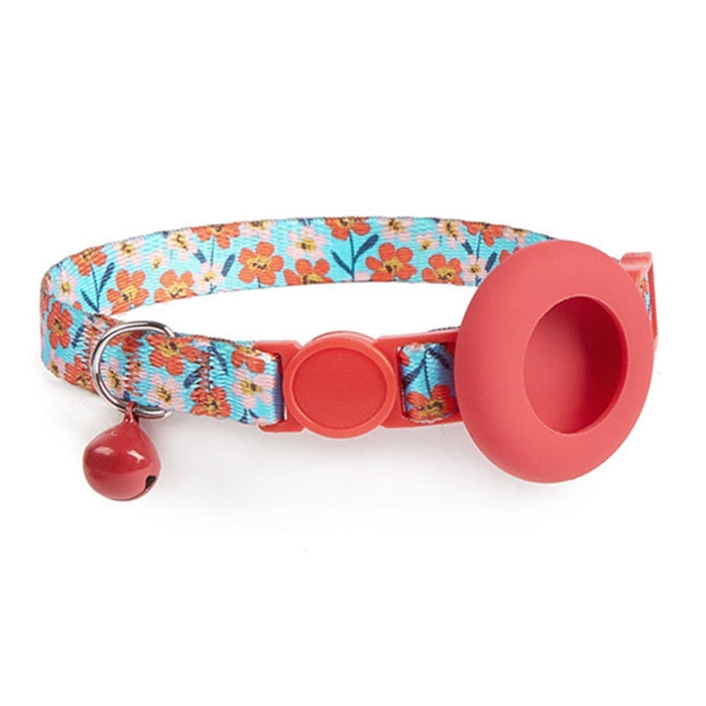 PROTEMIO JINGLY PAW Zgardă cu clopoțel și suport pentru Apple AirTag RED FLOWER
