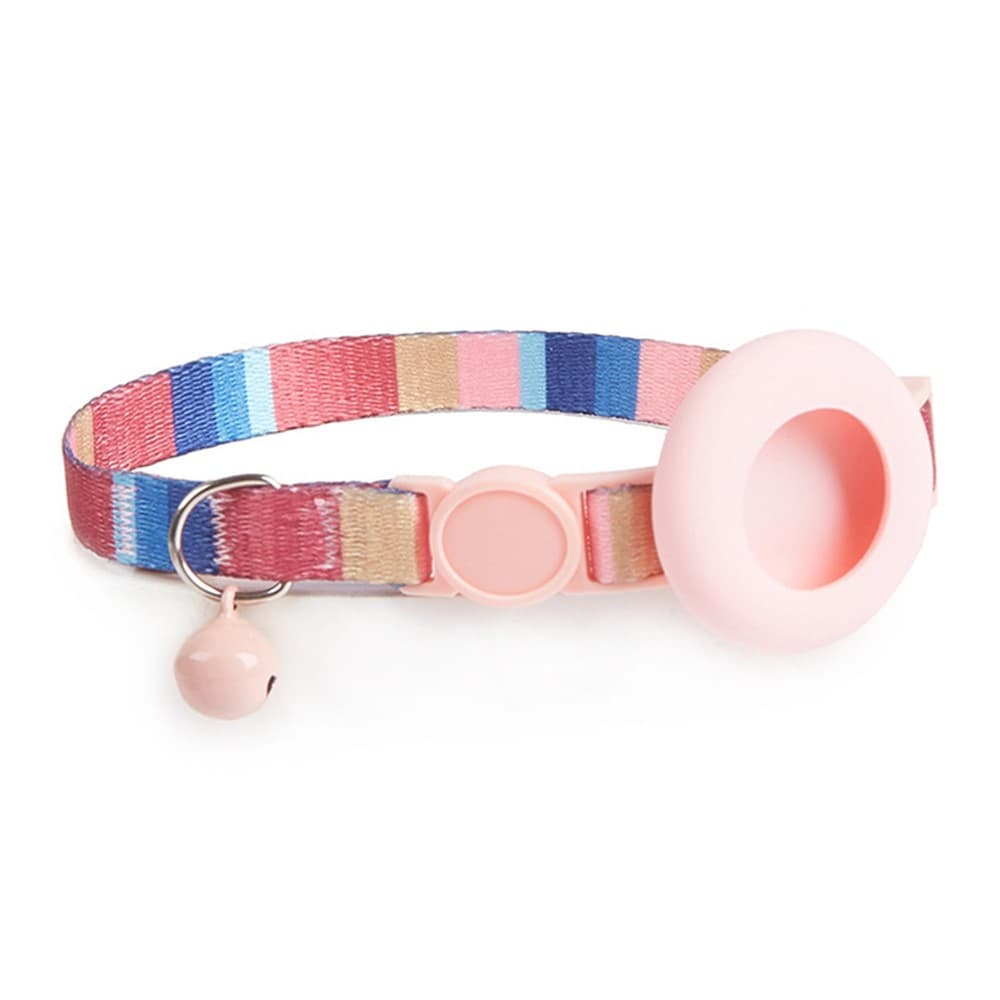 PROTEMIO JINGLY PAW Zgardă cu clopoțel și carcasă pentru Apple AirTag STRIPES