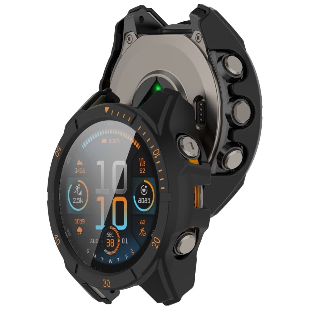 PC FULL COVER Carcasă plastică cu sticlă pentru Garmin Tactix 8 47mm BLACK-ORANGE