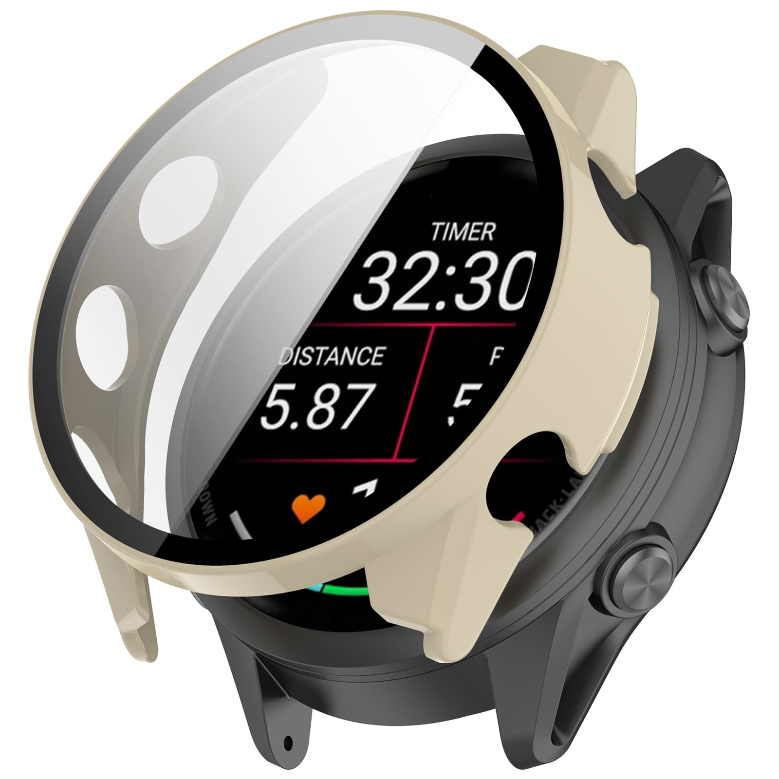 PC FULL COVER Carcasă de plastic cu sticlă pentru Garmin Forerunner 570 42mm IVORY WHITE