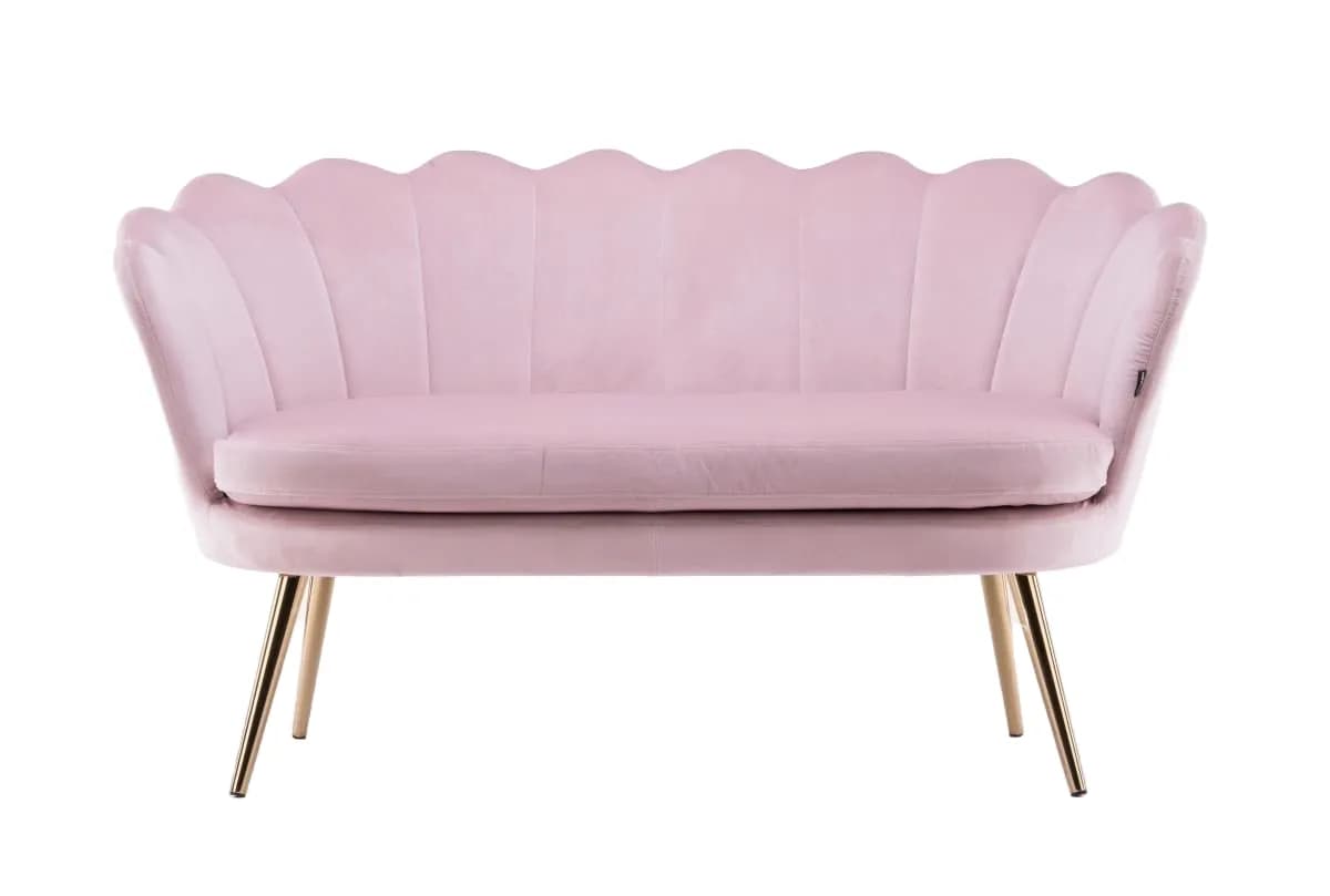 Canapea de Asteptare Freya 143cm, pentru Coafor, Velur Roz, Picioare Aurii