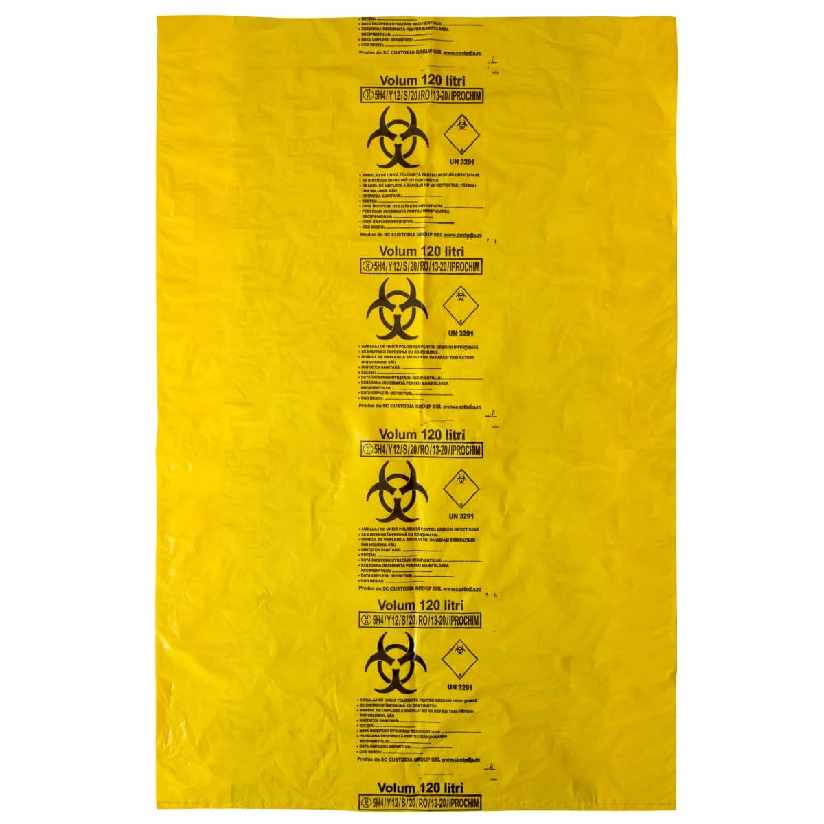 Saci galbeni pericol biologic 120L BIOHAZARD ADR, 50 microni, 50 bucati - saci deseuri medicale certificati