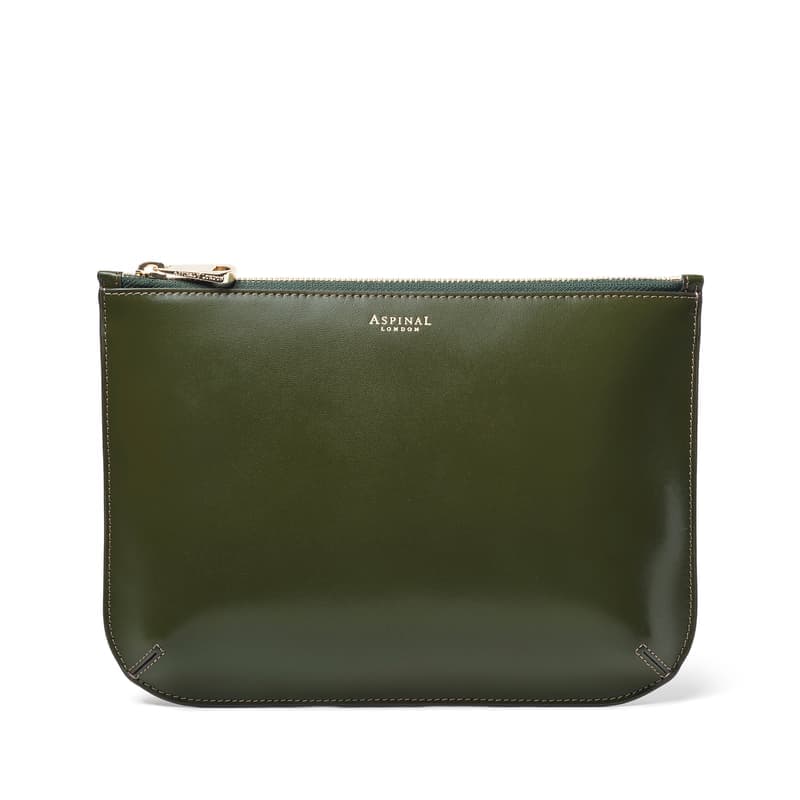 Aspinal of London Large Ella Pouch in Smooth Moss Green
