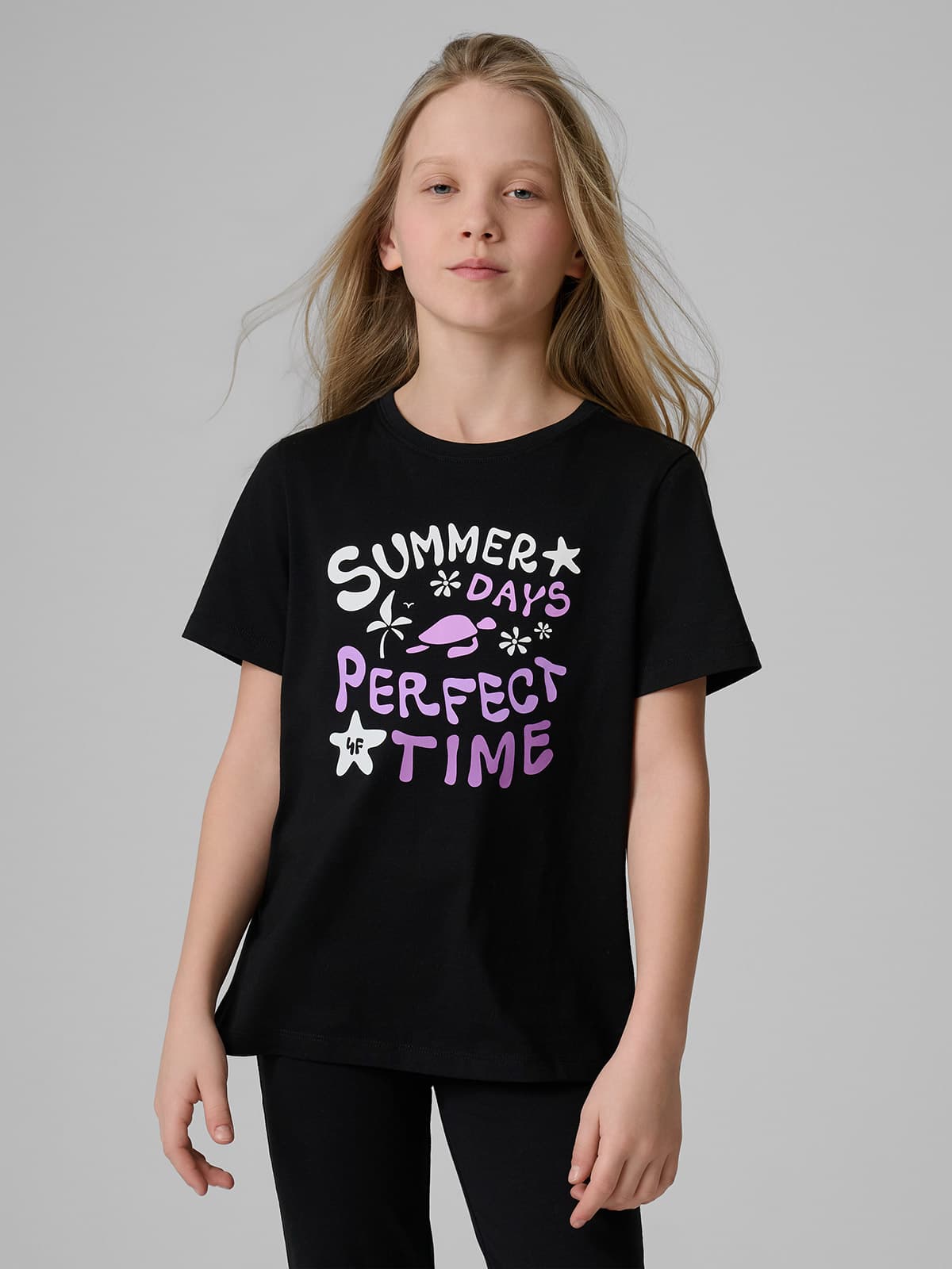 Tricou regular cu imprimeu pentru fete - negru