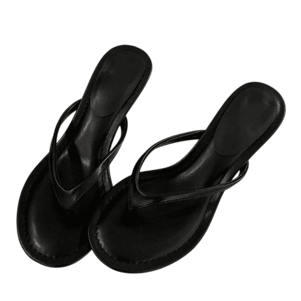 Șlapi cu toc pentru femei Pantofi de vară cu degetele din cauciuc și PU Curea subțire stil elegant Pentru vară cu rochii și în vacanță negru
