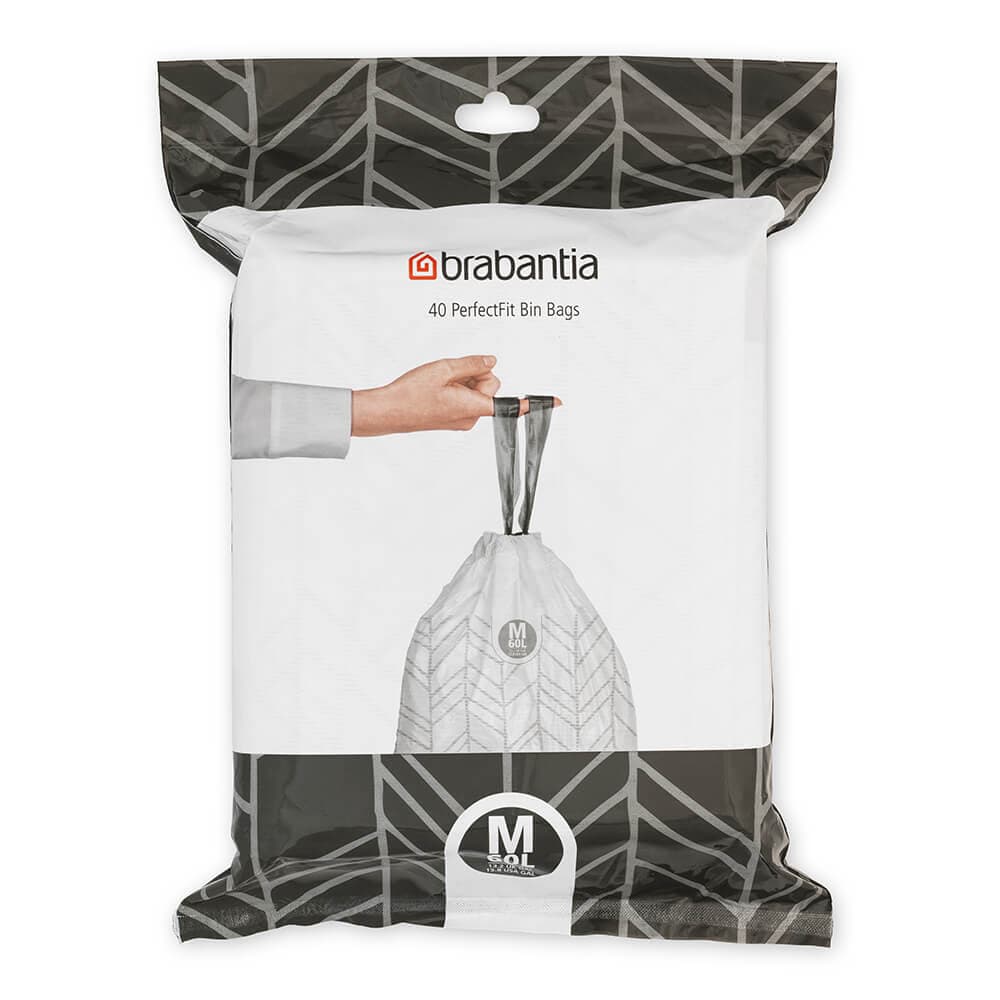 Saci de gunoi Brabantia PerfectFit Bo 1005594, Dimensiune M, 60 L, 40 buc, Alb