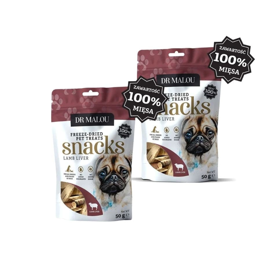 DR MALOU gustări pentru câini, ficat de miel 100% liofilizat 2x50g