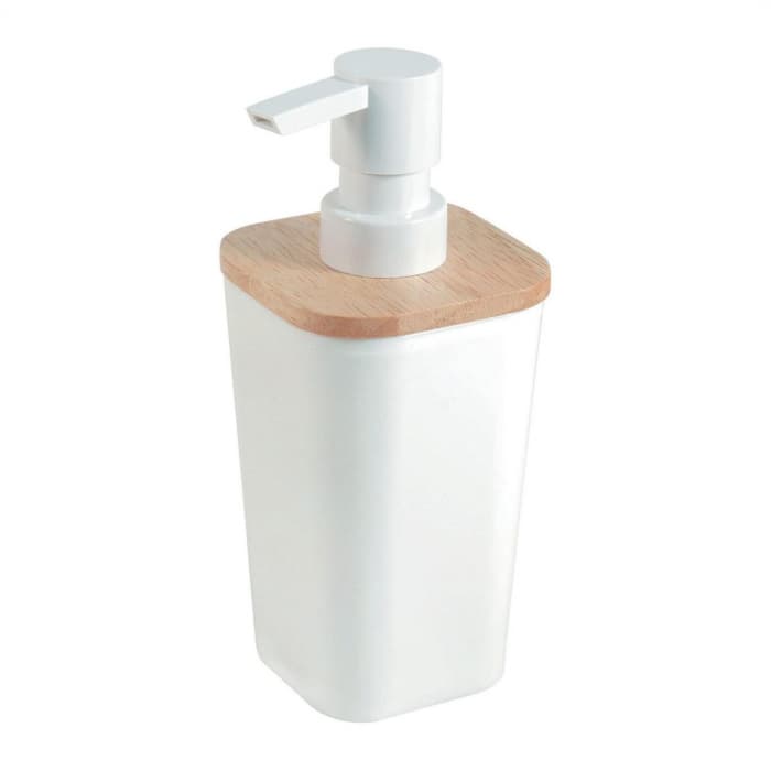 Dozator sapun lichid , din lemn si plastic, alb