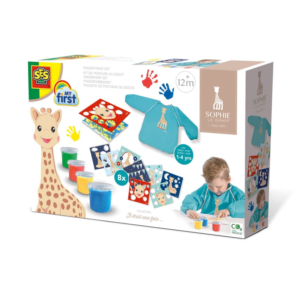 Girafa Sophie , Set acuarele pentru degete cu planse si sort, 12 luni+