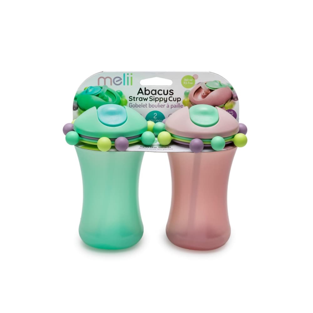 Set 2 cani cu pai Abacus pentru bebelusi Melii,340 ml,roz-verde