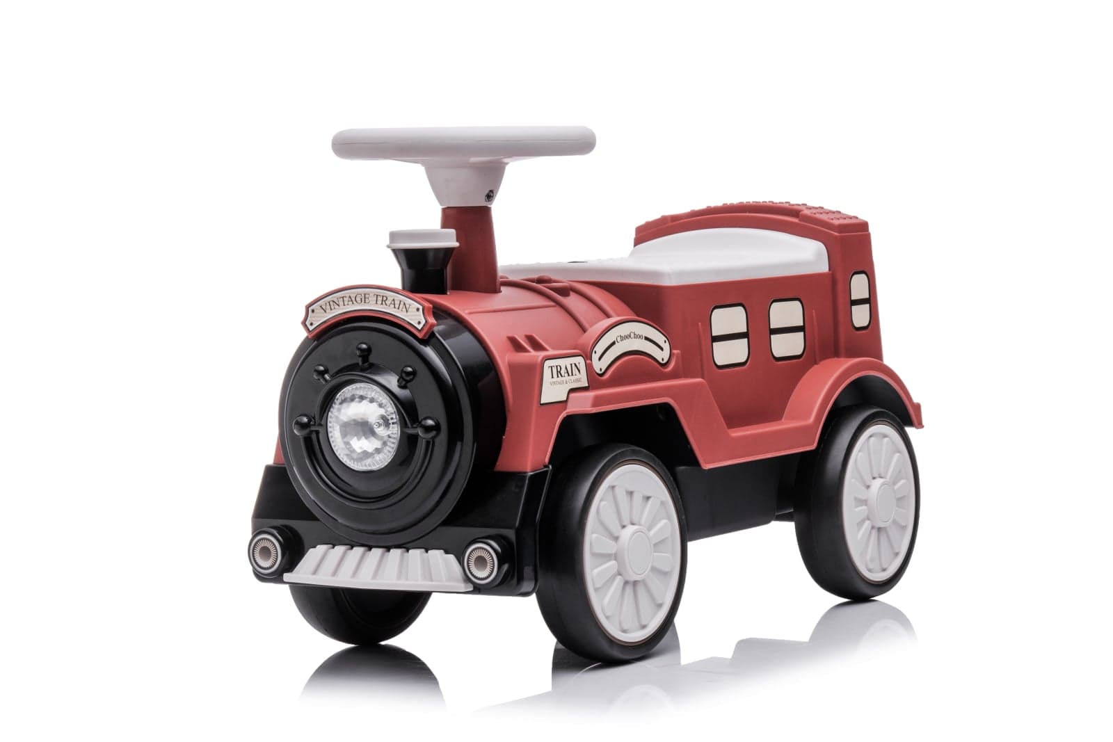 Premergator trenulet, Kinderplay Vintage Train, pentru copii, 18-30 luni, roti EVA, rosu