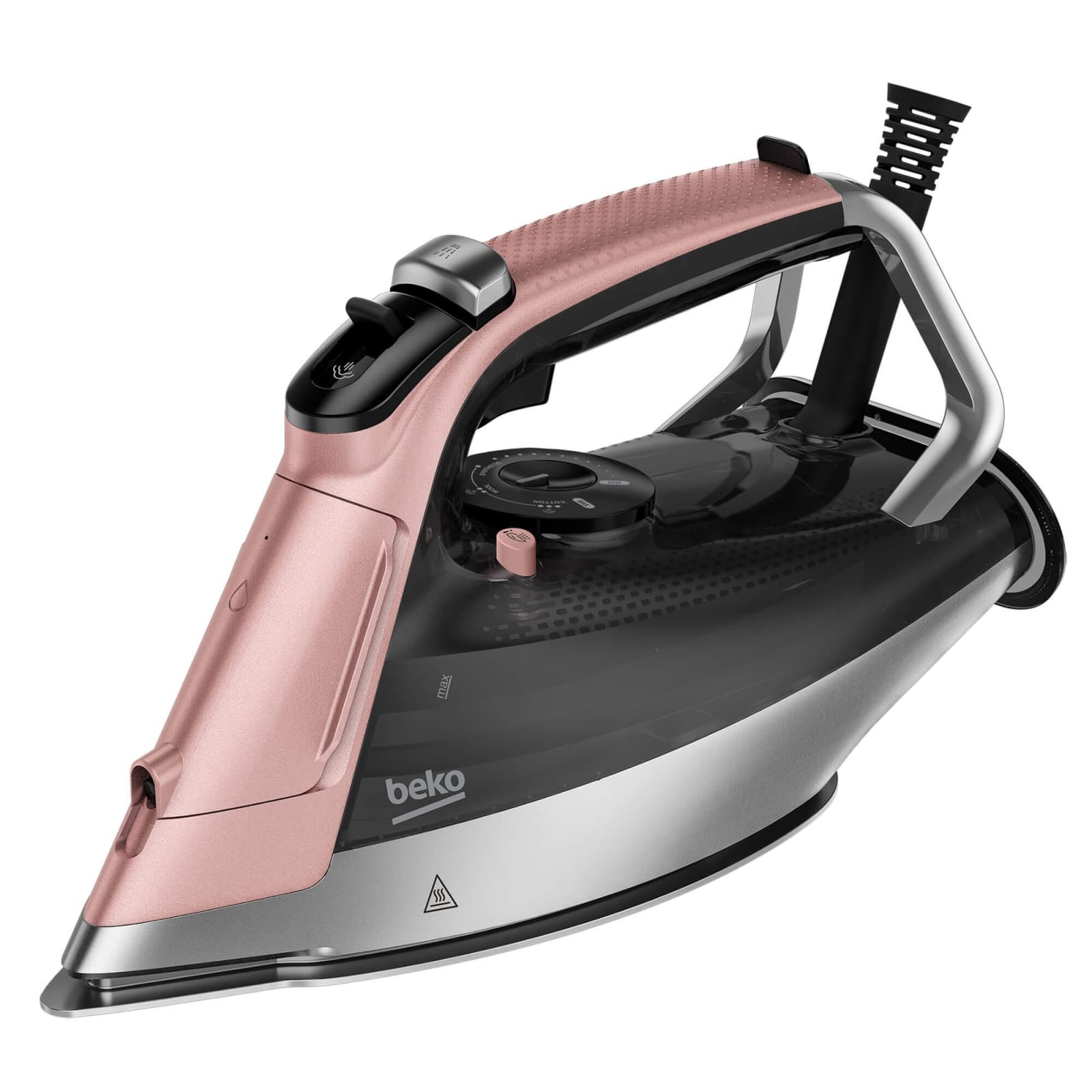 Fier de calcat BEKO SIM8130P, 3000W, jet de abur 270g min, 350ml, talpa Soft Glide, Sistem anti-picurare, SelfClean, Negru-Roz