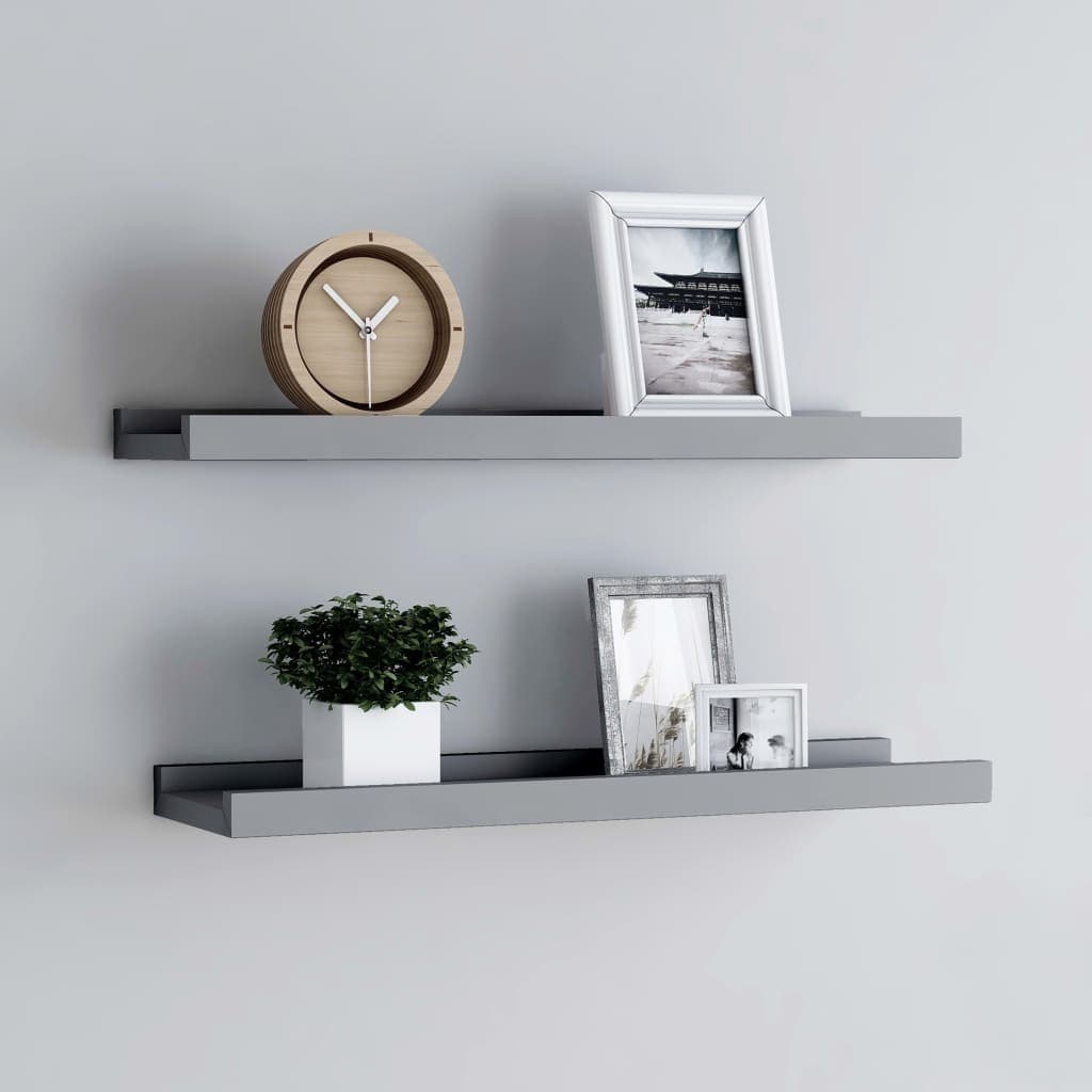 Gossi rafturi rame foto cu bordura, 2 buc., gri, 60 x 9 x 3 cm, mdf