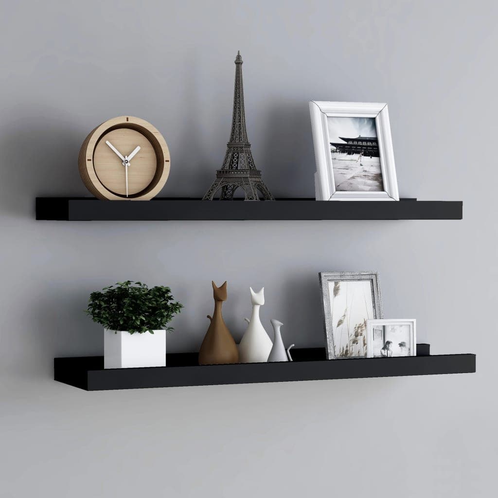 Gossi rafturi rame foto cu bordura, 2 buc., negru, 80 x 9 x 3 cm, mdf