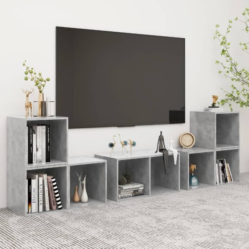 Gossi set de dulapuri tv, 6 piese, gri beton, lemn prelucrat