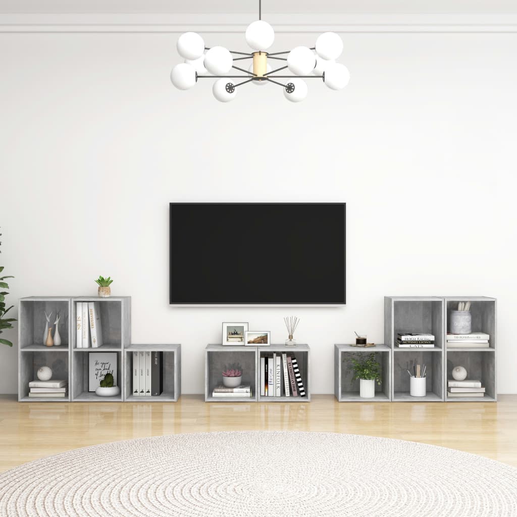 Gossi set de dulapuri tv, 8 piese, gri beton, lemn prelucrat