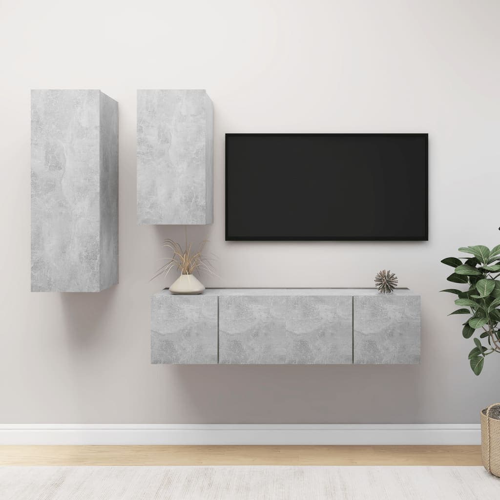 Gossi set de dulapuri tv, 4 piese, gri beton, lemn prelucrat