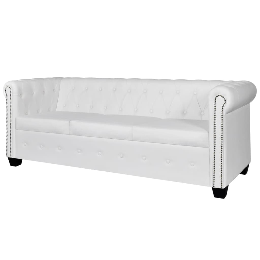 Gossi canapea chesterfield cu 3 locuri, piele artificiala, alb