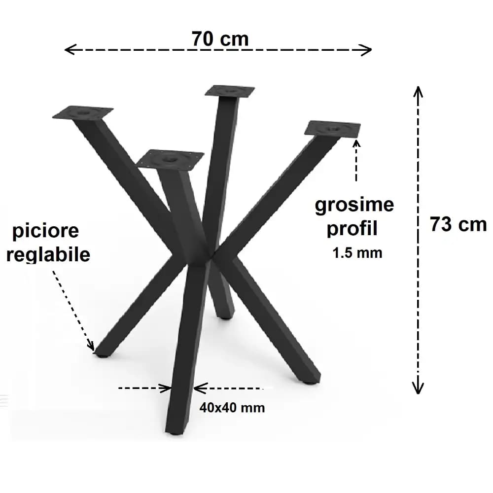 Picioare pentru masa rotunda sau patrata metal, culoare negru,70 cm