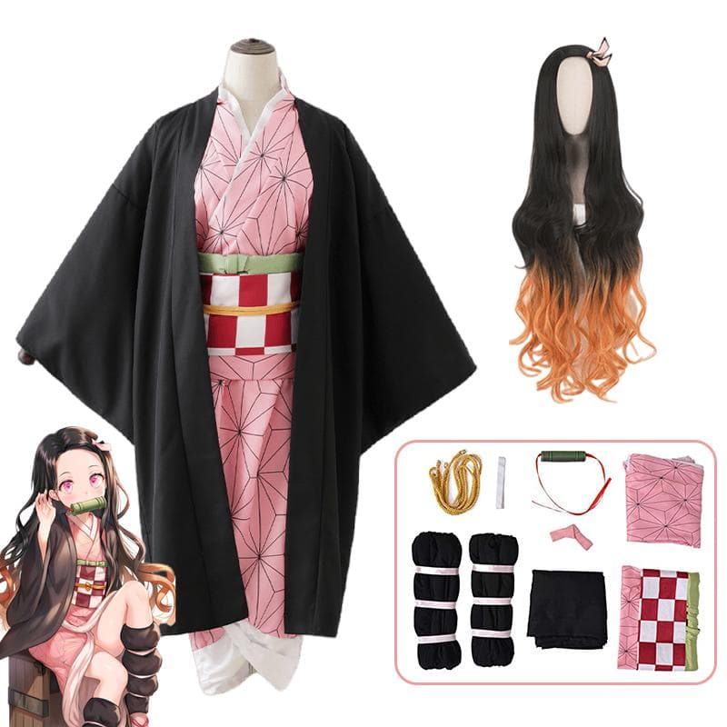 Copii adulți Anime Demon Slayer Kamado Nezuko Cosplay Kimono Kimetsu No Yaiba Nezuko Perucă Costume Haine Halloween Kimono Uniformă cm