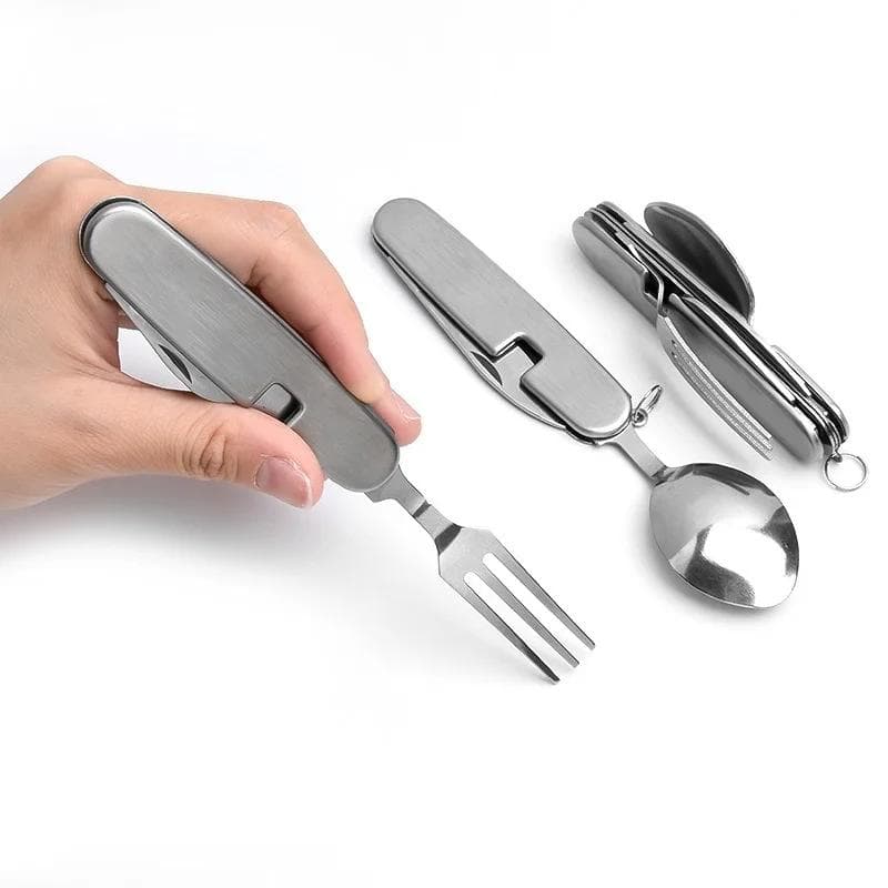 Instrument multiplu Portabil Picnic Tabără Lingura Fold Spork Furculiță Tacâmuri Tacâmuri Cuțit Tacâmuri Deschidetor de sticle Unelte