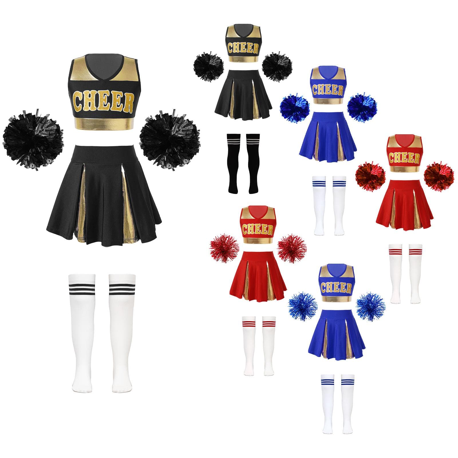 Costum majorete fete rochie uniforma fetita cu accesorii Costum de Halloween tinute pentru petrecere carnaval negru/alb