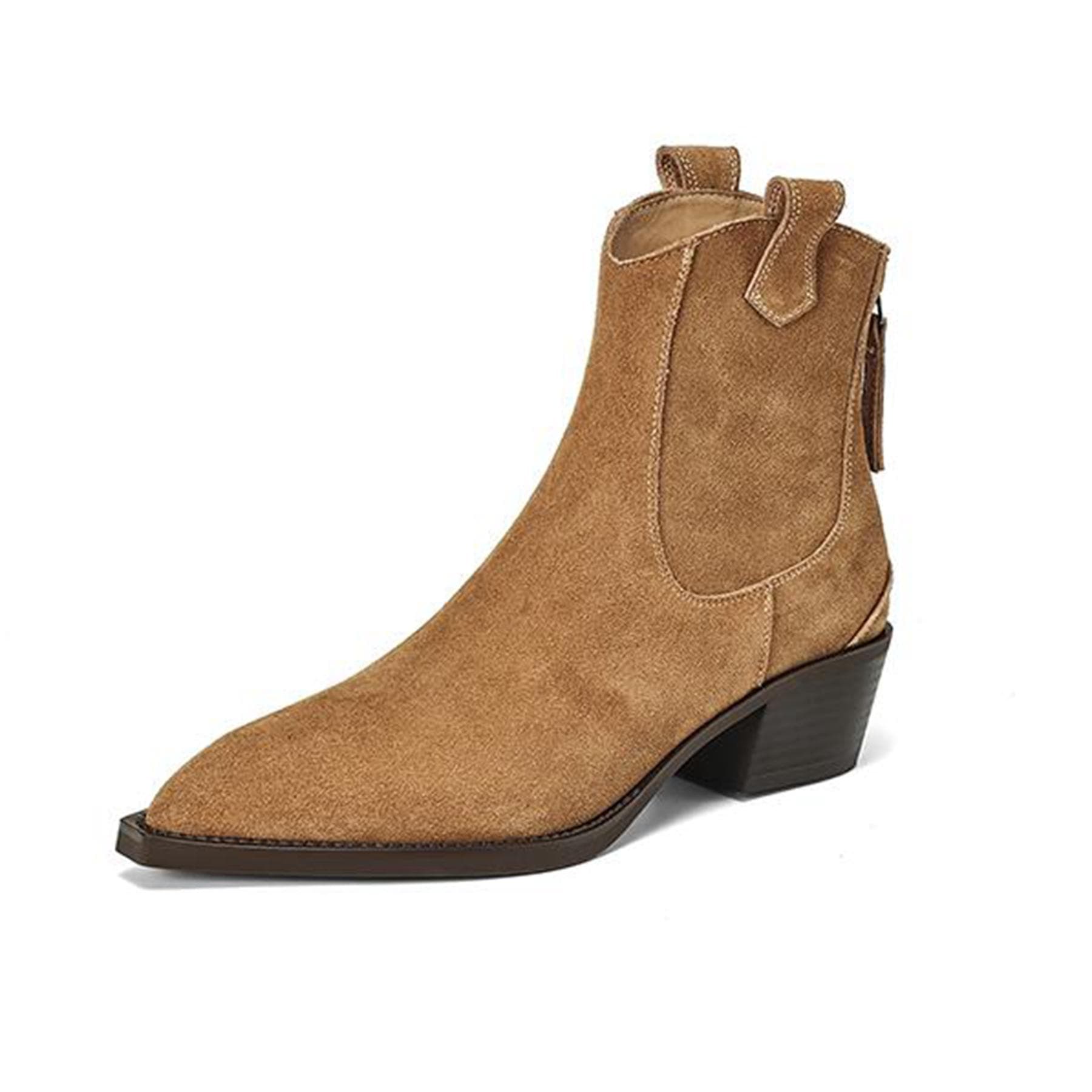 Krazing Pot Nubuck Toamna Din piele intoarsa de vaci Pantofi de iarna Tocuri Med Cizme de cowboy Botine europene Keep Warm cm khaki