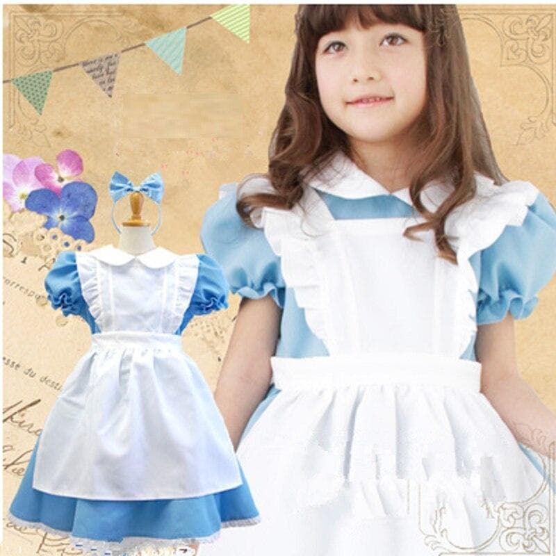 Halloween Copii Fete Anime Alice În Țara Minunilor Rochie Albastră de Petrecere Alice Dream Child Sissy Maid Lolita Costum Cosplay 100cm albastru