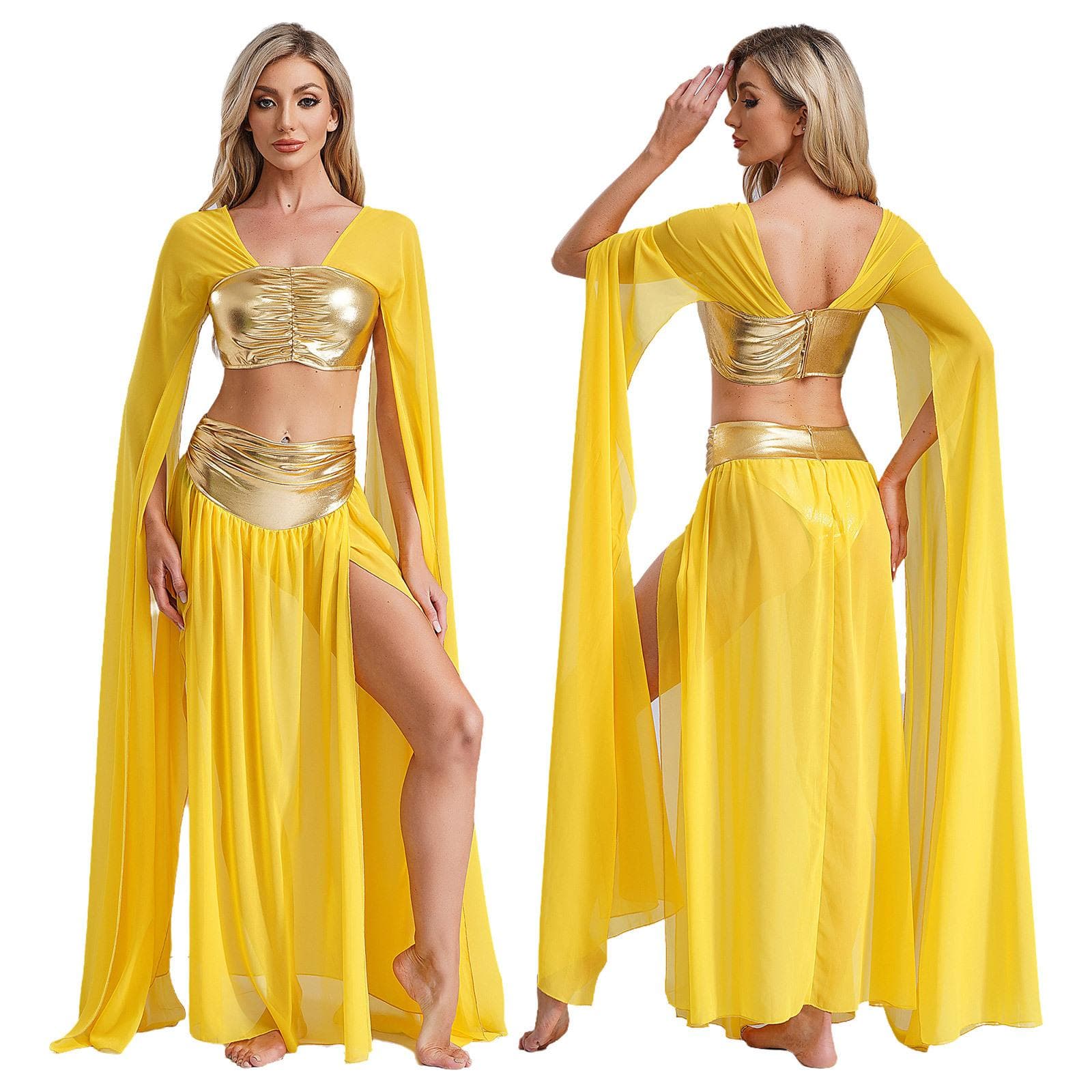 Costum egiptean din două piese pentru femei, regina de Halloween, prințesă, cosplay, ținute de rochie, rochie din șifon, ținute de performanță