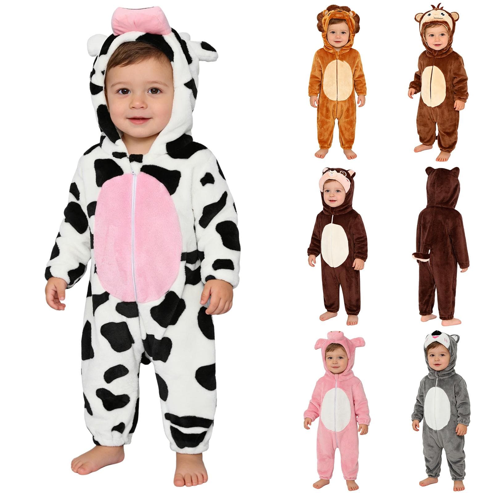 Salopetă animal unisex pentru copii mici: Costum complet 3D cu coadă și glugă, cu fermoar și mânecă lungă, pentru petrecere tematică și