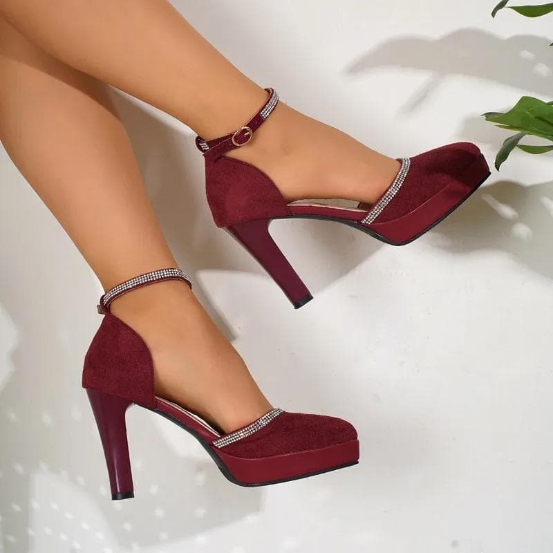 Pantofi de damă, cu toc înalt, pantofi cu toc înalt, pantofi pentru petrecere, cu cristal, cu vârf ascuțit, cu toc subțire, cu cataramă,