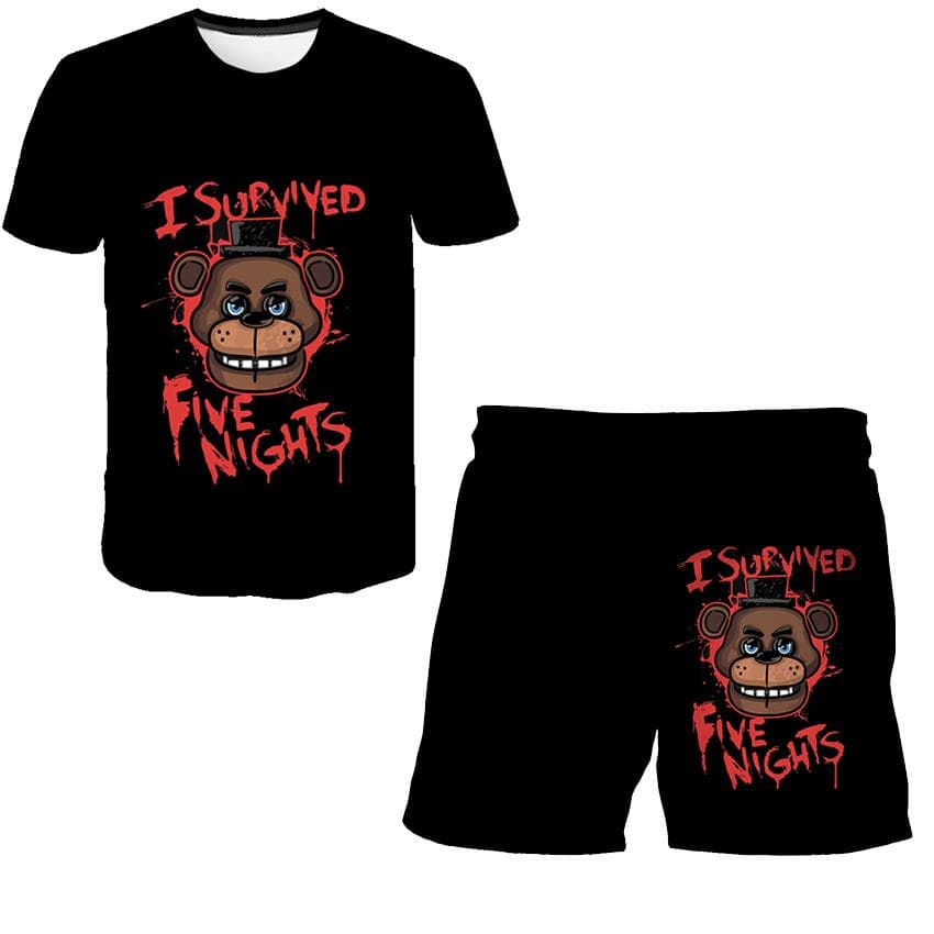 Băieți Fete Five Night At Freddy Seturi de haine din desene animate Summer Terroist Game Tricouri Pantaloni scurti Costume 2 piese FNAF ținute