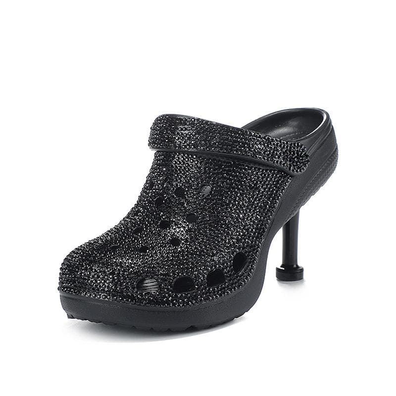 Pantofi de Designer la Modă cu Toc Înalt, Strălucitori, cu Decupaje, Culoare Perlată cu Diamante, Papuci la Modă, Leneși, Verzi, Mărimea 41,