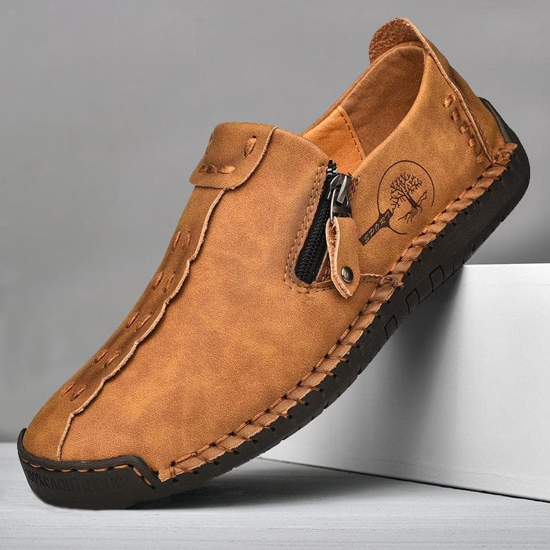 Pantofi Loafer din Piele Naturală pentru Bărbați, cu Fermoar, Modă, Piele, Loafer pentru Gleznă pentru Bărbați cm bej