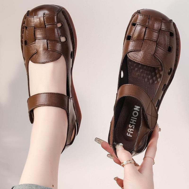 Sandale romane cu potrivire lată Pantofi pentru femei Mocasin din piele de vacă împletită Pantofi comozi pentru femei Pantofi Mary Jane albi de